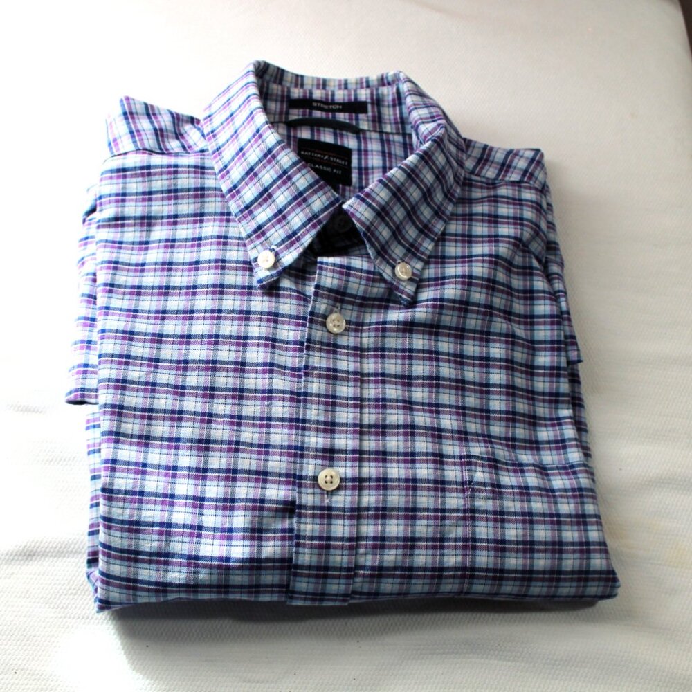 Dockers Battery Street Classic Fit Dress Shirt, Blue/Purple/White, Large